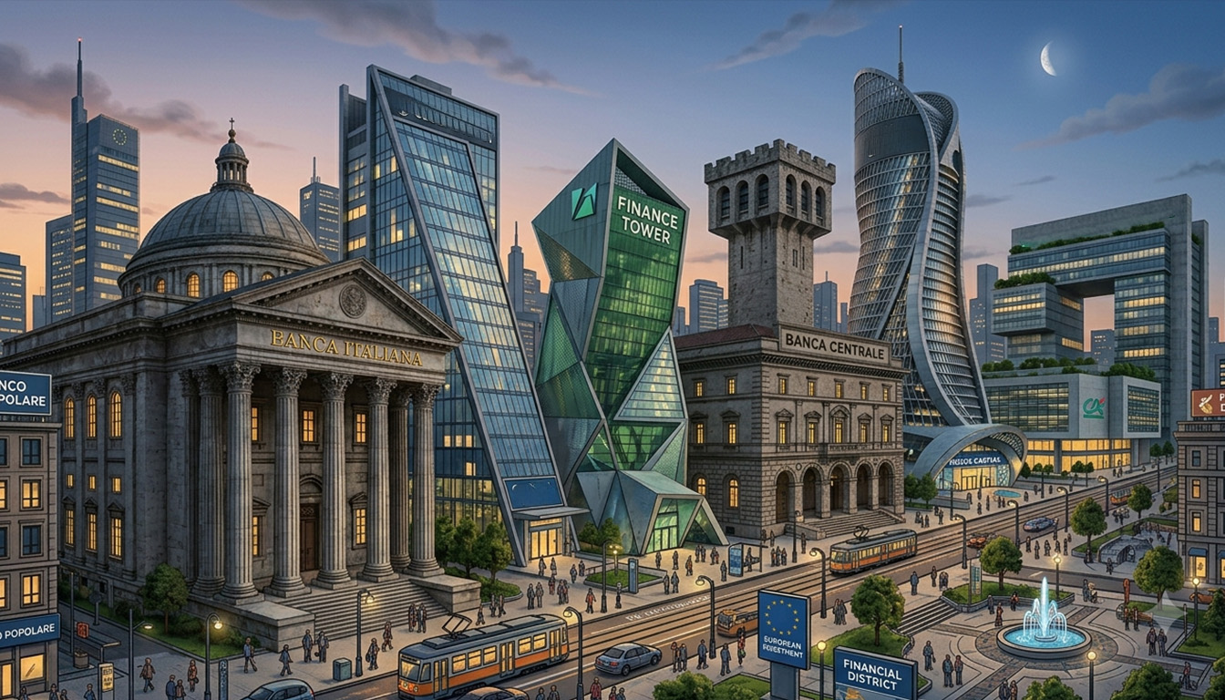 immagine di tanti palazzi che rappresentano le banche
