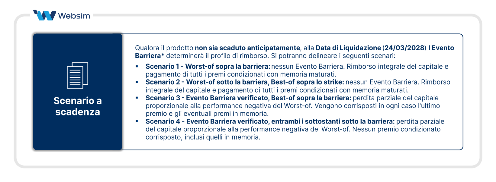 Scenario a scadenza ISIN XS3278011393_Websim