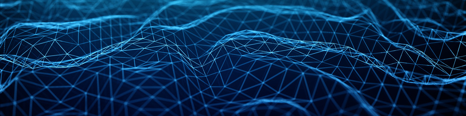 Linee luminose che si intersecano su sfondo scuro, segno di rete tech.