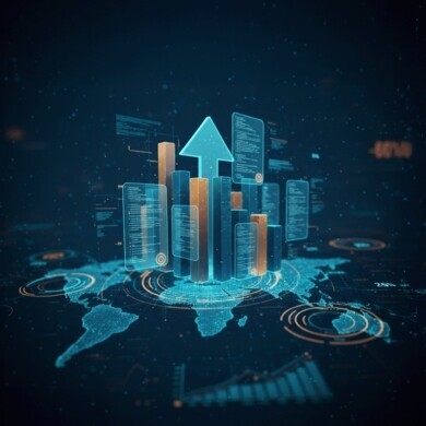 Copertina Portafoglio Obbligazionario Cartina globale con elementi verticali al centro
