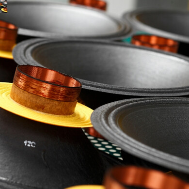 Dettaglio ravvicinato di un altoparlante B&C Speakers.