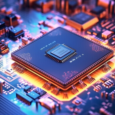 Vista dall’alto di un chip elettronico