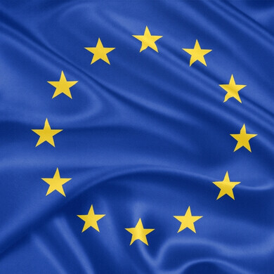 Bandiera dell’Unione Europea con dodici stelle dorate su sfondo blu.