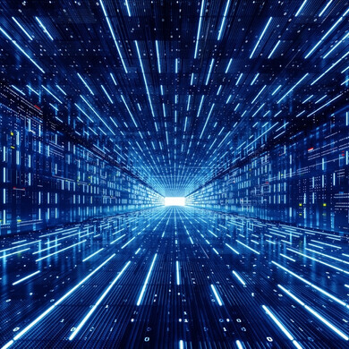 Immagine digitale generata di un tunnel di dati di forma rettangolare.