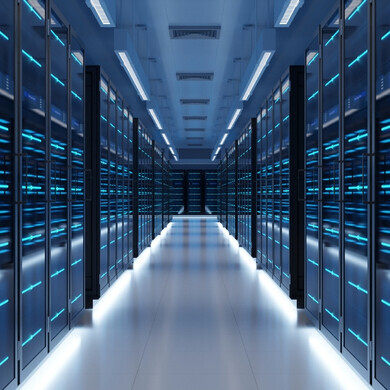 Centro dati futuristico con server e infrastrutture tecnologiche avanzate