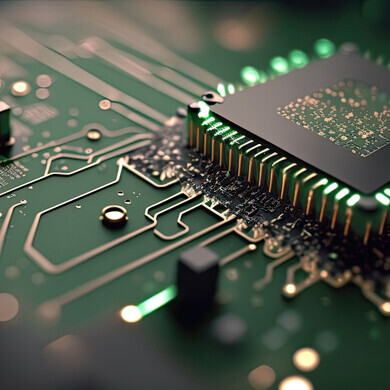 Dettaglio dei collegamenti interni di un chip elettronico