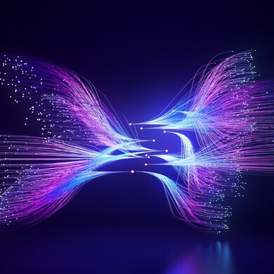Cavi in fibra ottica che trasmettono dati, formando una “albero di informazioni” che simboleggia la crescita e l’interconnessione dei dati nell’era digitale.