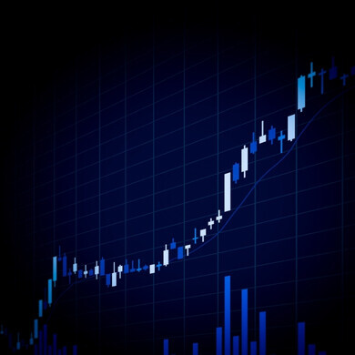 Grafico a candele evidenziato su sfondo blu