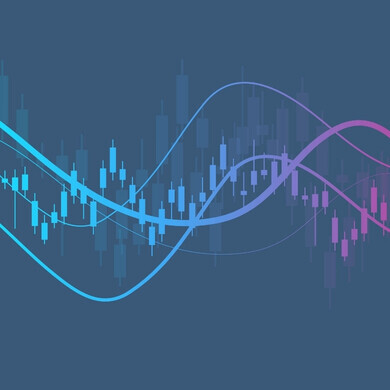 Grafico a candele con effetto visivo artistico per analisi tecnica