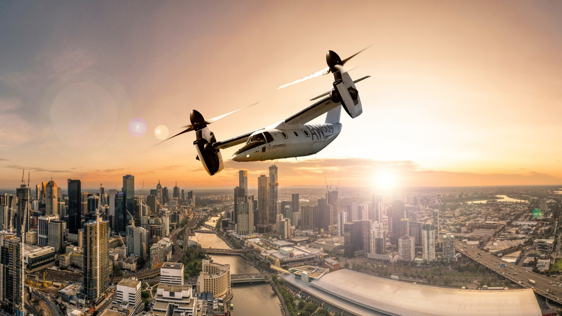 Velivolo sorvola la città