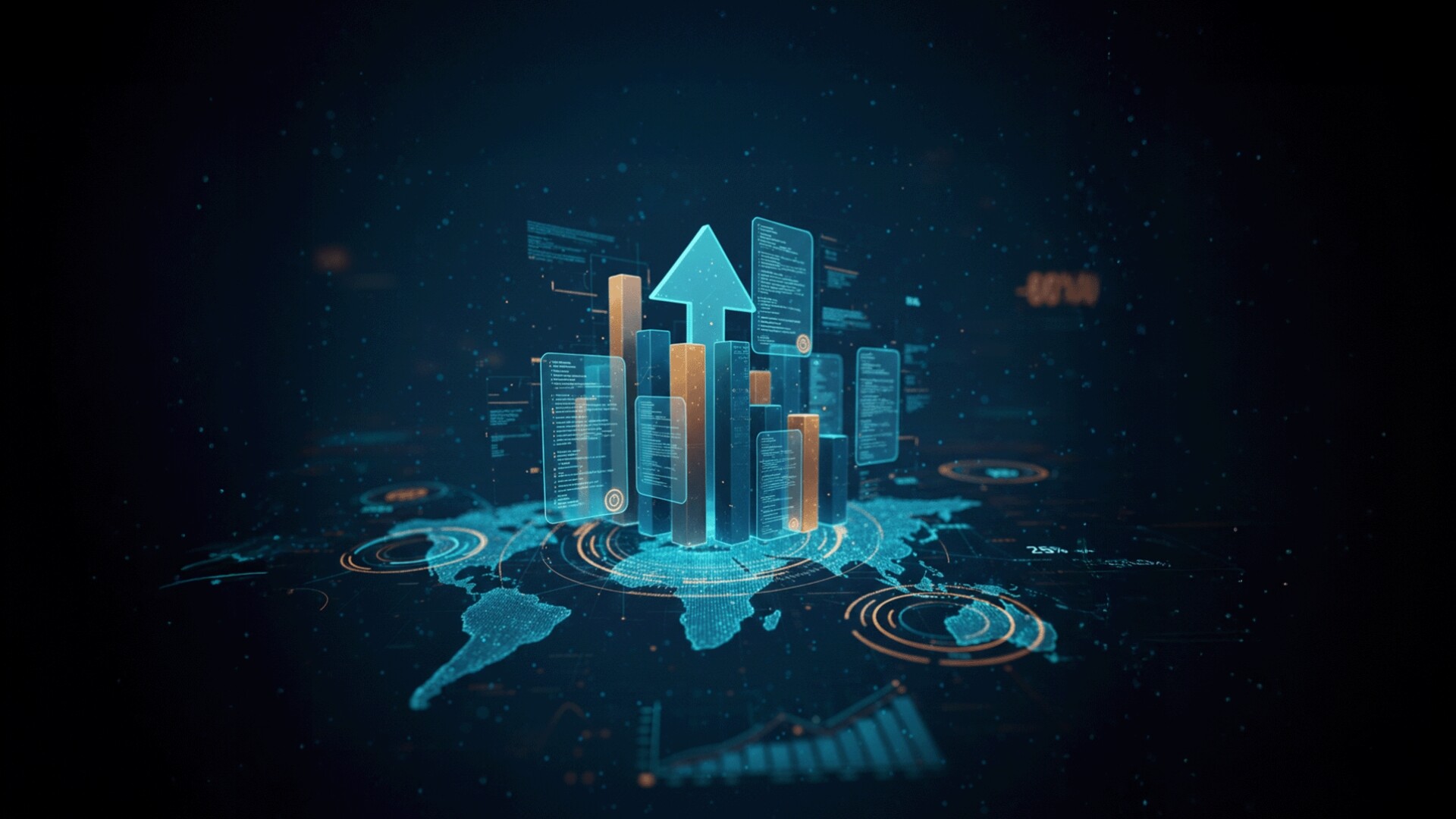 Cartina globale con elementi verticali al centro 