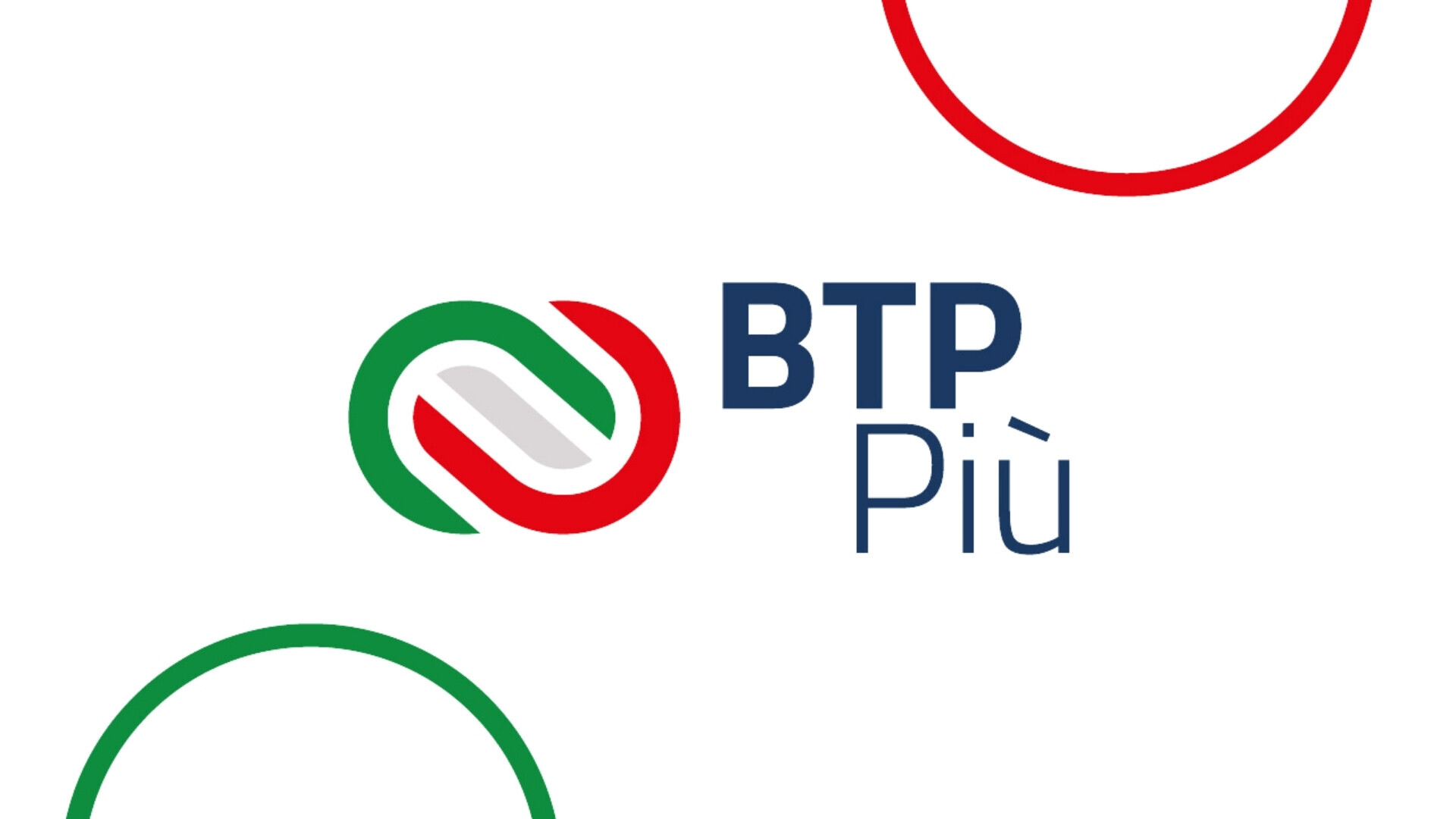 Logo BTP Più bianco con elementi grafici rossi e verdi