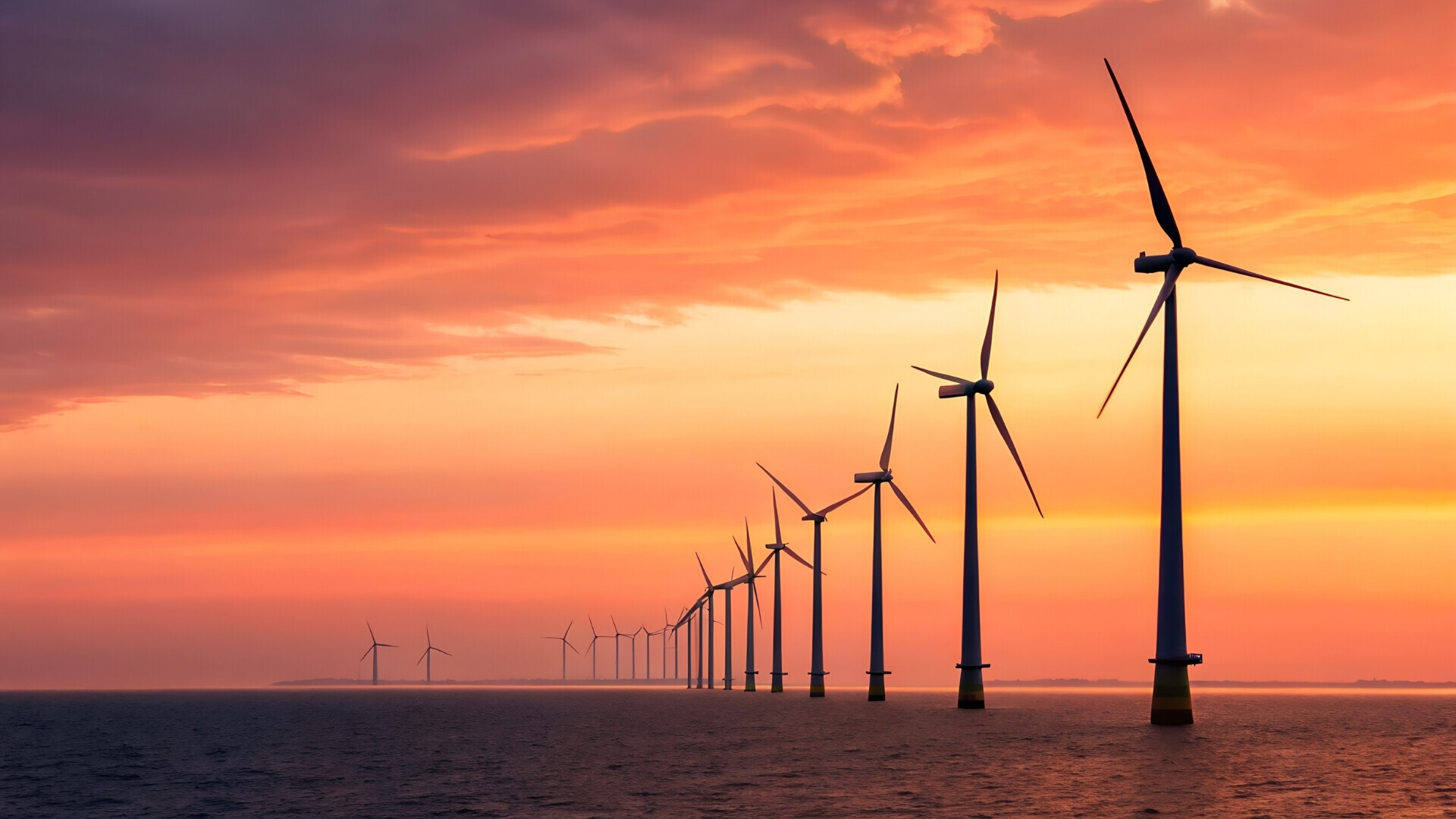 Pale eoliche al tramonto Pale eoliche silhouettate contro il cielo al tramonto.