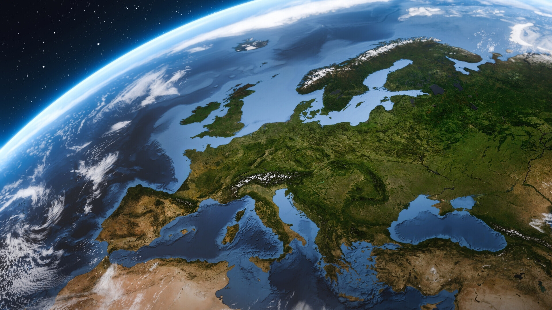 Vista aerea della terra con focus sull'Europa