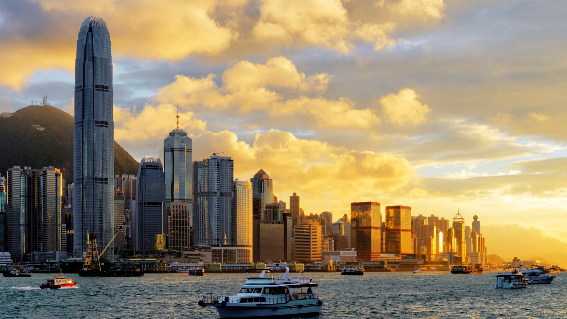 Skyline di Hong Kong al tramonto 