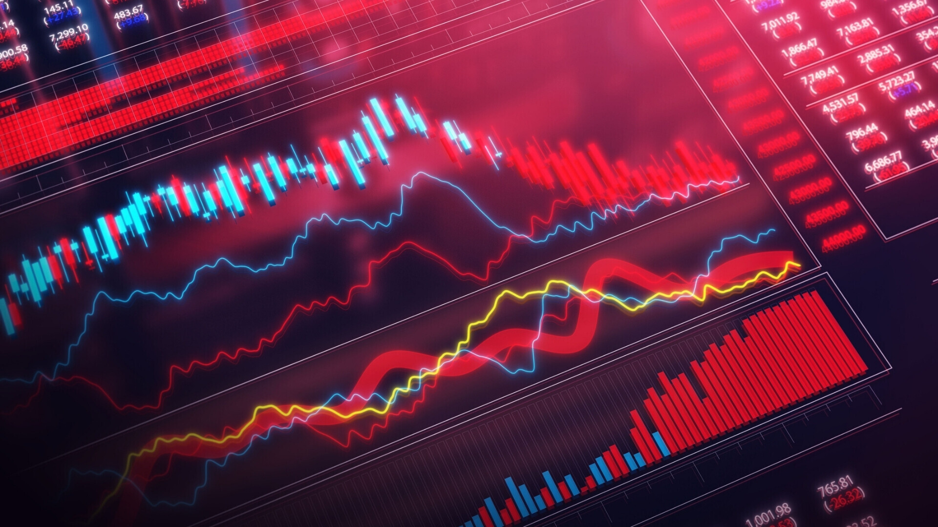 Concetto di crollo del mercato azionario Tabellone digitale del trading che mostra dati sul crollo dei mercati azionari globali.