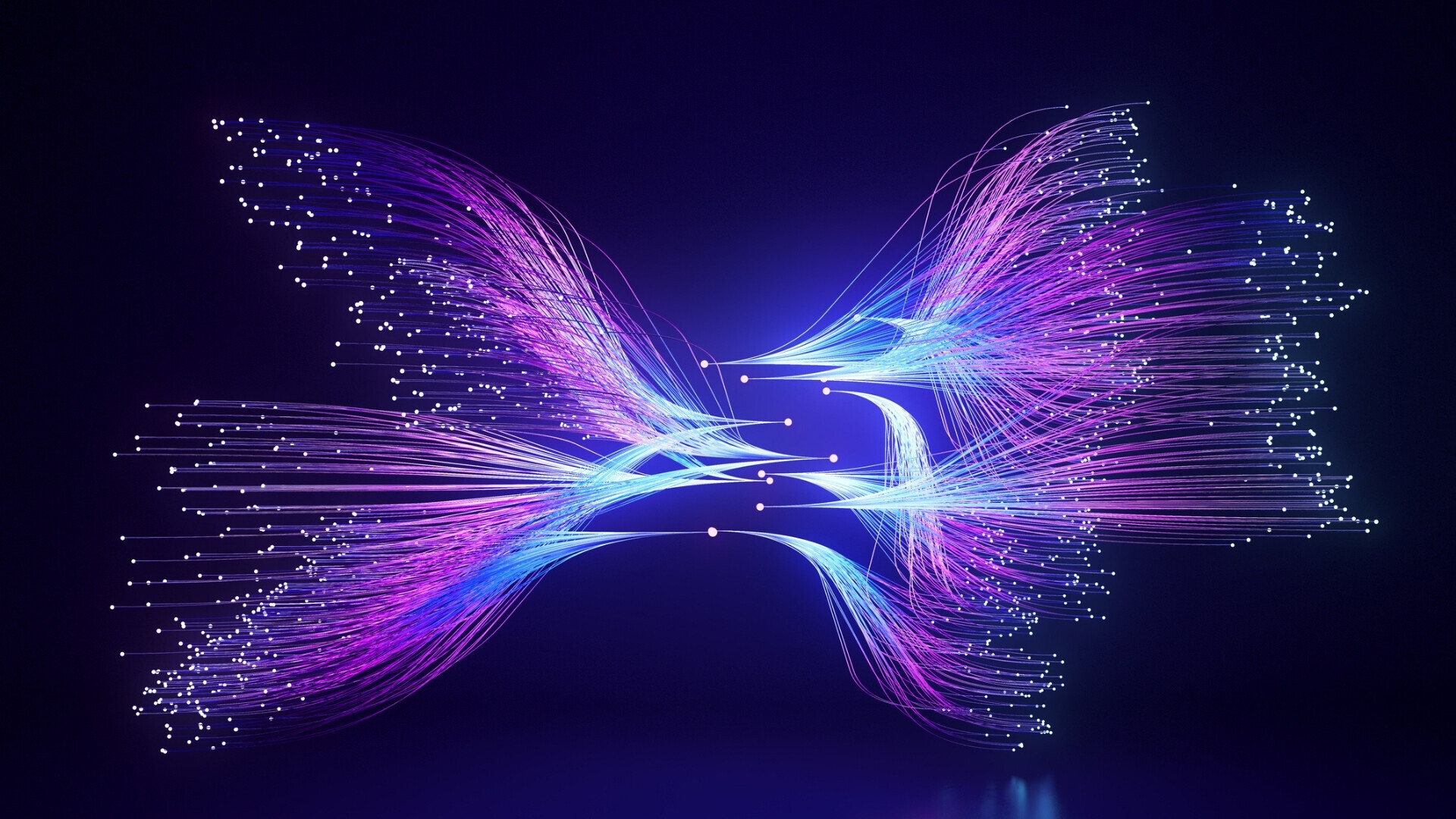 Cavi in fibra ottica che trasmettono dati, formando un albero di dati Cavi in fibra ottica che trasmettono dati, formando una “albero di informazioni” che simboleggia la crescita e l’interconnessione dei dati nell’era digitale.